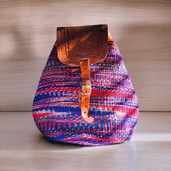Kiondo Mini African Handwoven Backpack with Leather Adjustable Shoulder Straps